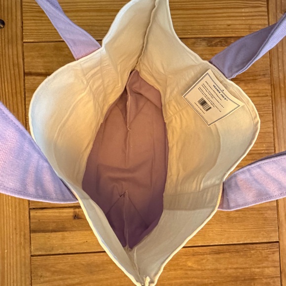 NWT Trader Joe’s LARGE Canvas Reusable Tote Bag - Cream with Lavender Straps - Picture 8 of 9